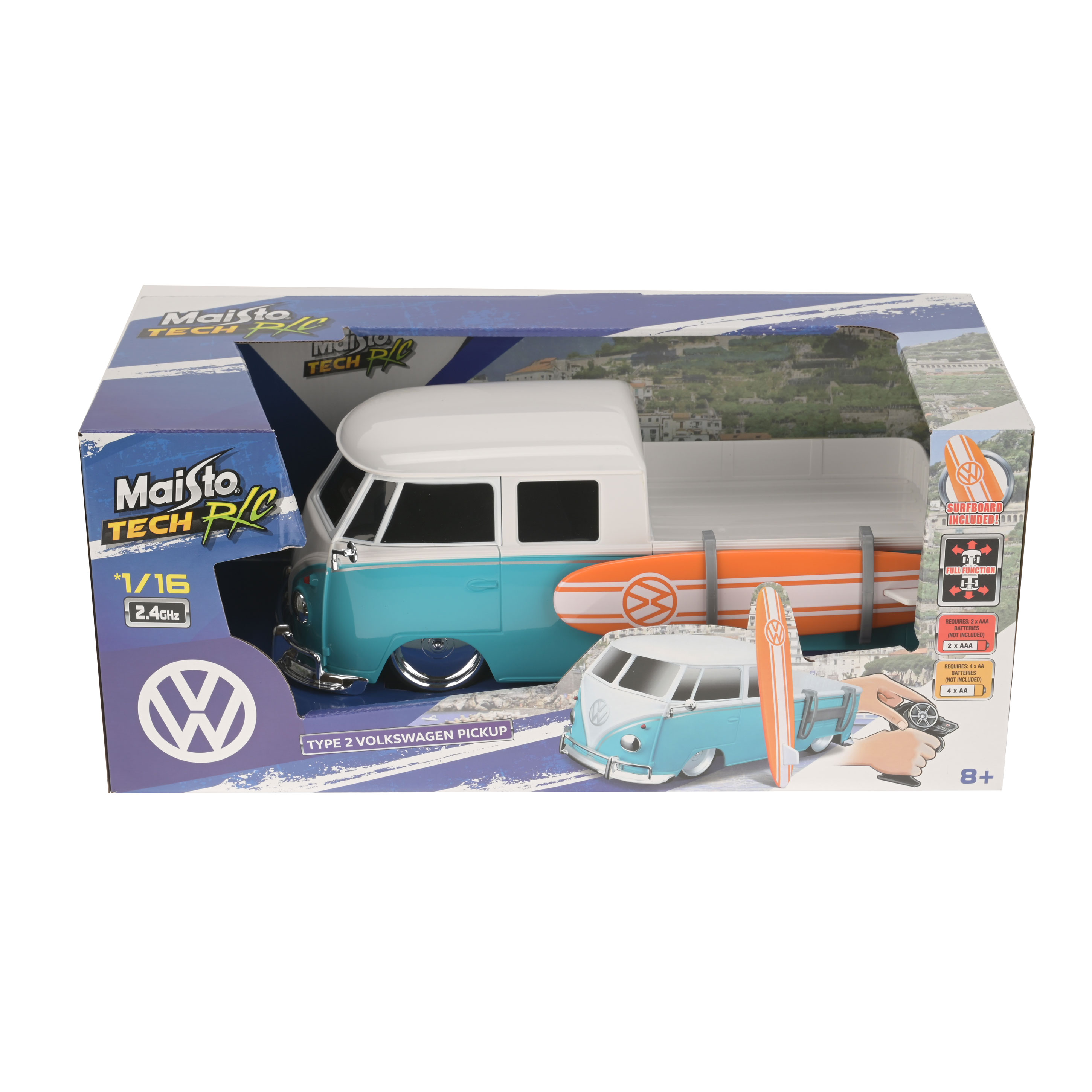 VW Type 2 Pick Up with Surfboard RC Model 1:16 Scale